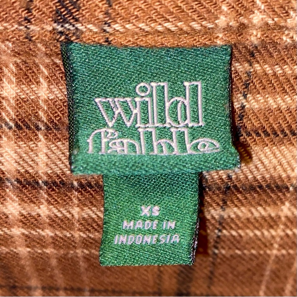 Wild Fable Chocolate Brown Flannel Shirt Cream Extra Small XS Festival - Picture 5 of 11